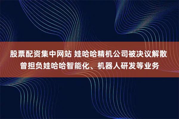 股票配资集中网站 娃哈哈精机公司被决议解散 曾担负娃哈哈智能化、机器人研发等业务